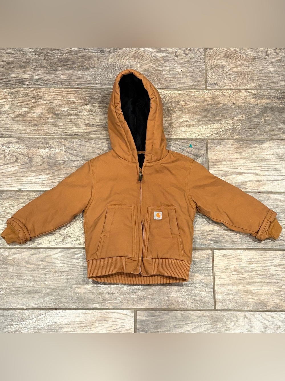Carhartt Toddler 12M Outdoor Jacket Full Zip Hooded Brown Canvas Baby Hooded